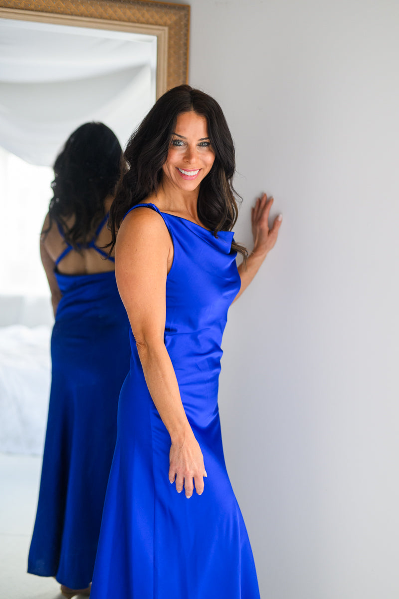 Royal Blue Twist Back Satin Dress