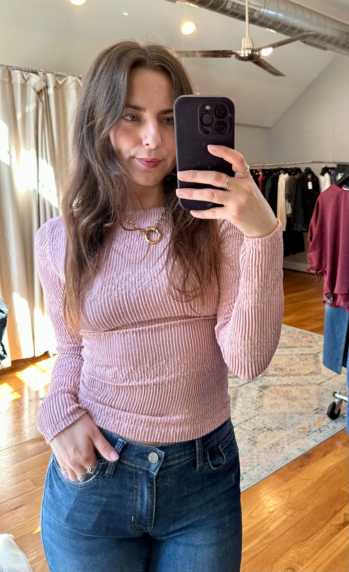Mauve Boatneck Crochet Lace Top