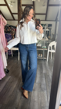 Wren White Cropped Button Down