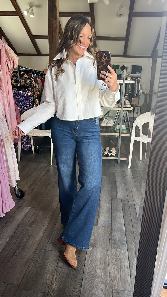 Wren White Cropped Button Down