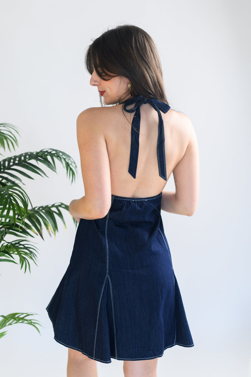 Emmylou Halter Mini Denim Dress