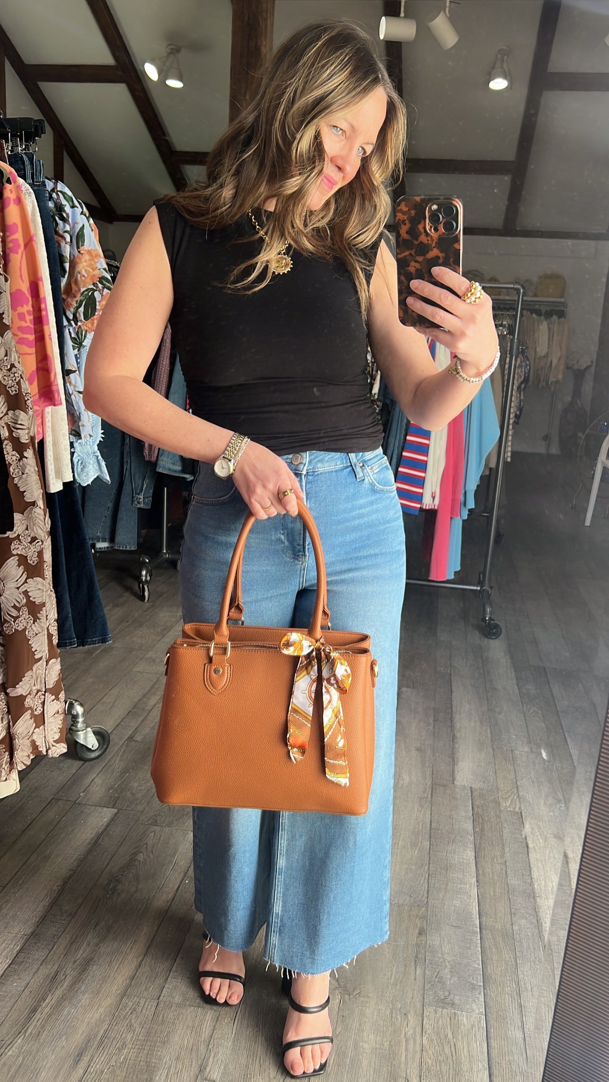 Jia Three Compartment Satchel With Bow Scarf