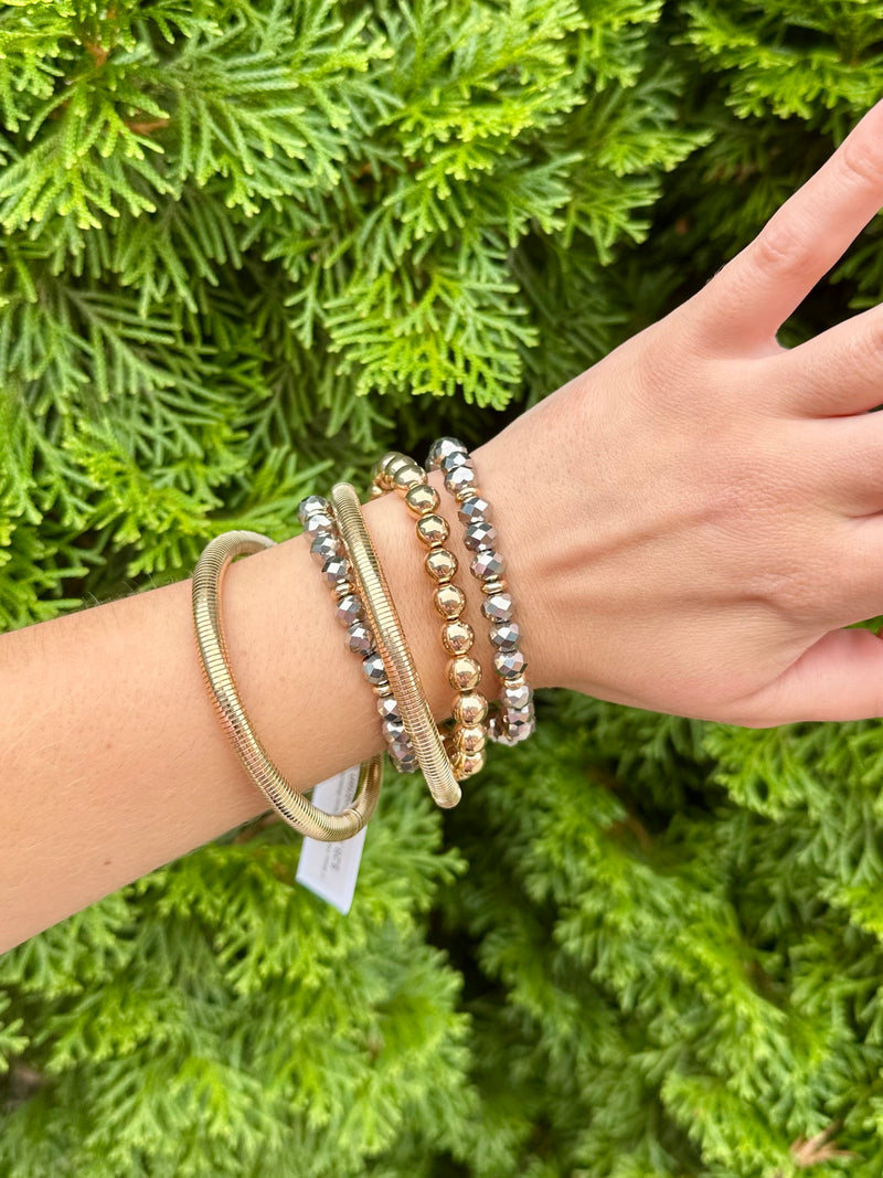 5 Row Hematite Glass Bead& Metal Bracelet