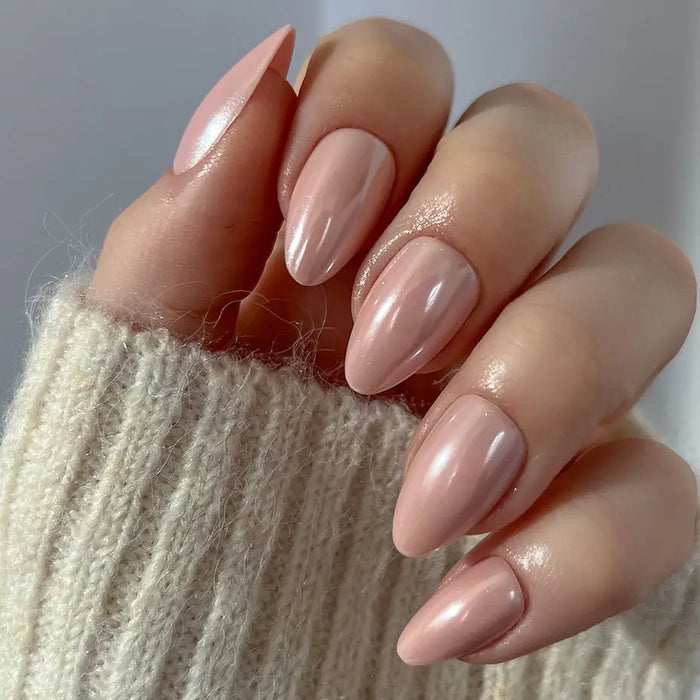 First Kiss Press-On Nails | Short Almond Pink Chrome Finish