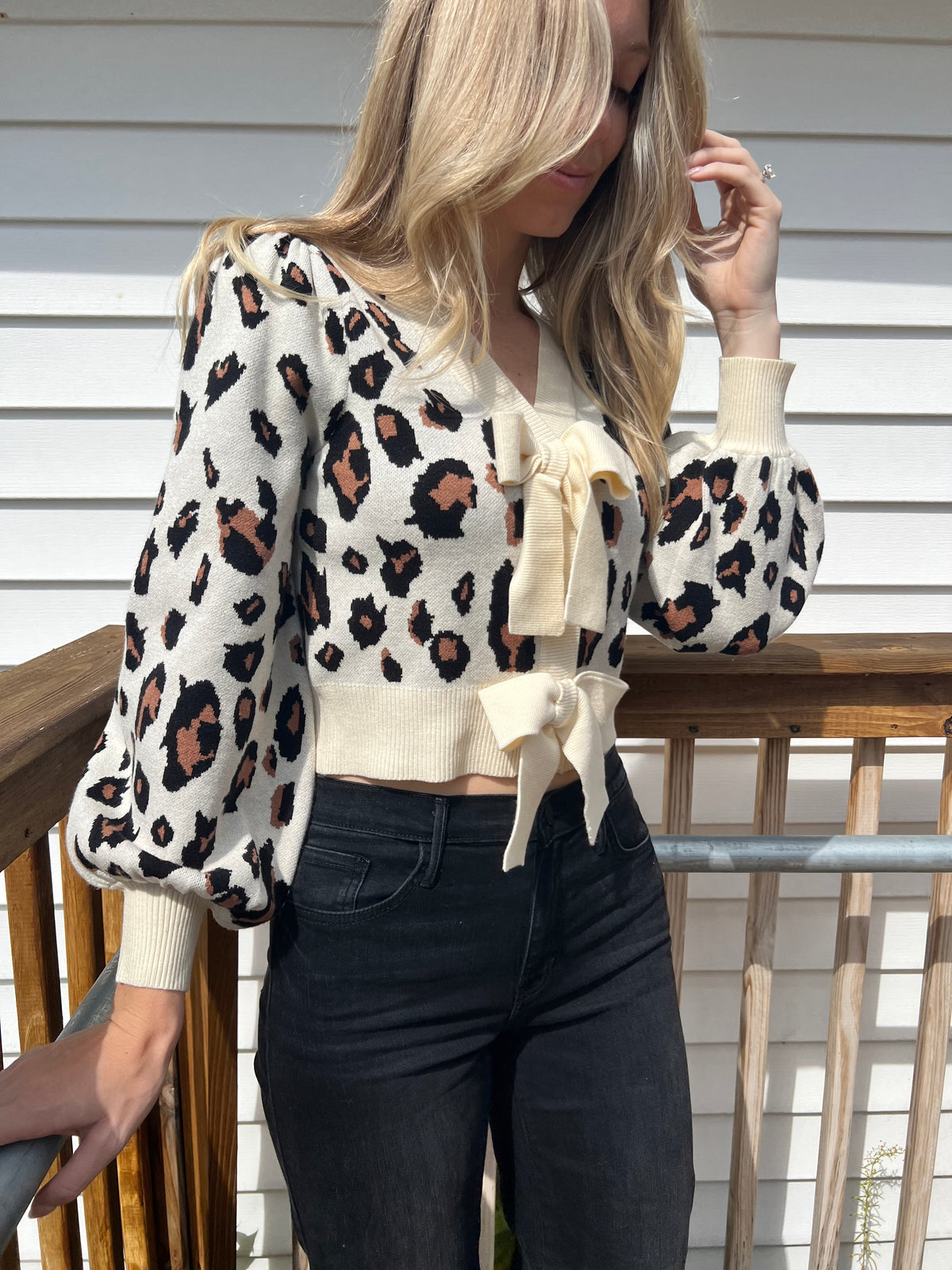 Leopard Bow Snap Sweater