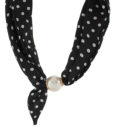 Pearl Polka Dot Black Scarf Necklace