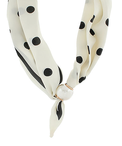 Pearl Polka Dot White Scarf Necklace