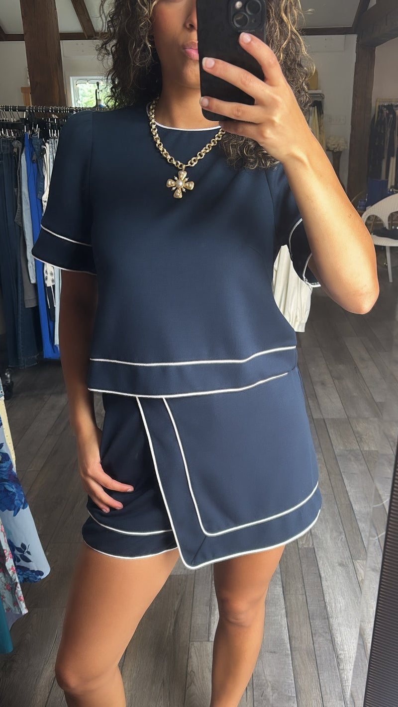 Navy Rope Trim Skort
