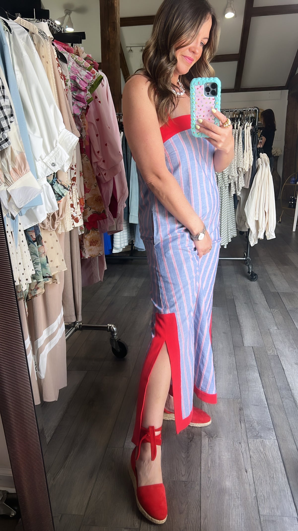 Chambray & Red Stripe Dress