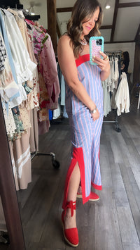 Chambray & Red Stripe Dress