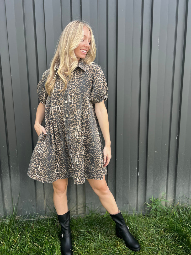 Leopard Denim Dress