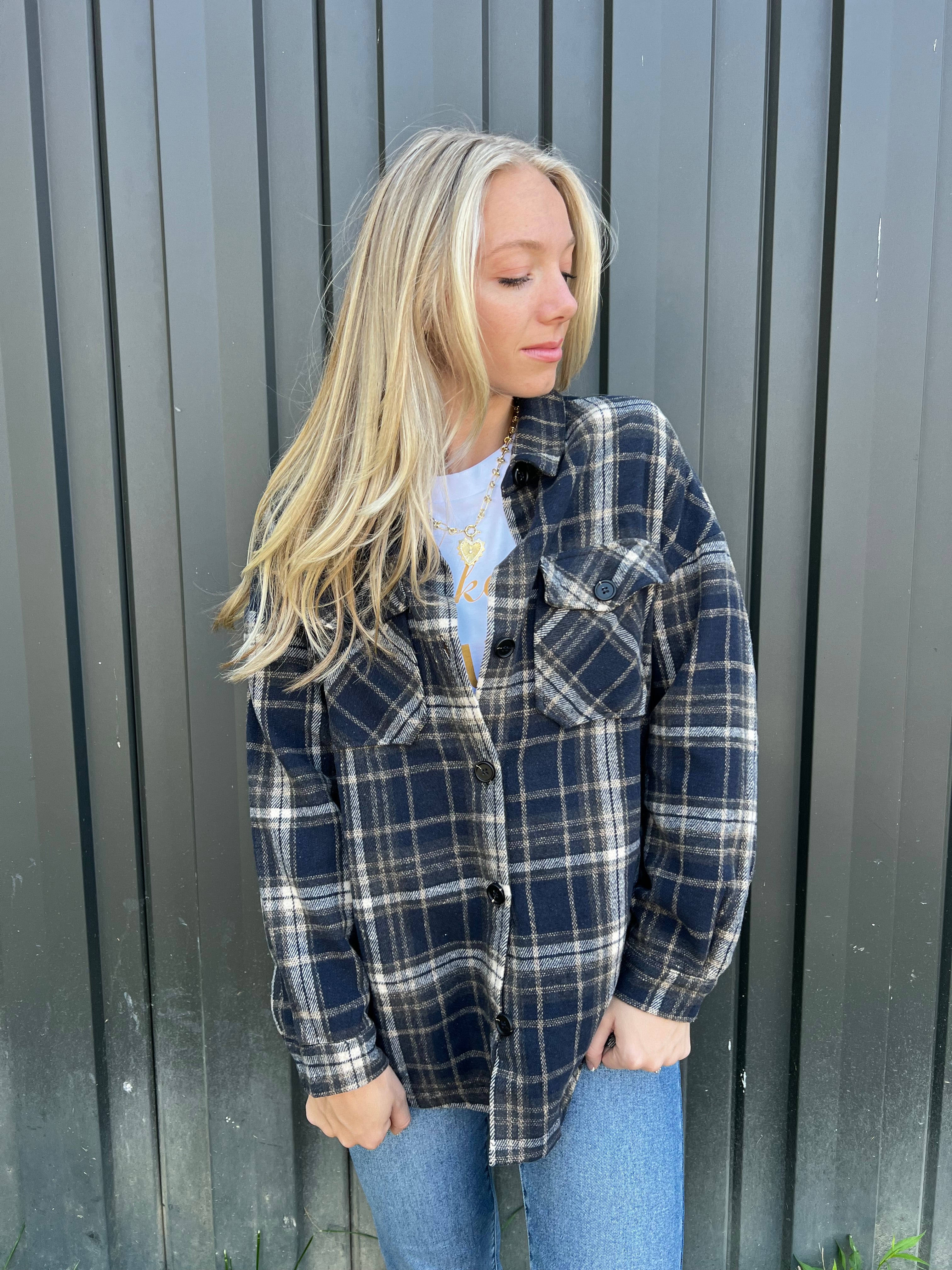 Navy plaid jacket hotsell