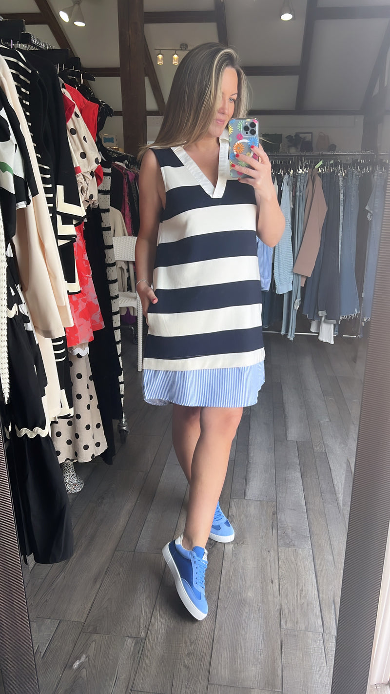 America Stripe V Neck Mini Dress