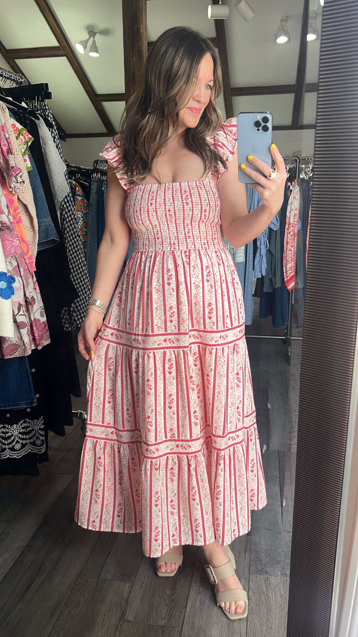 Strawberry Sweetheart Smocked Midi Dress