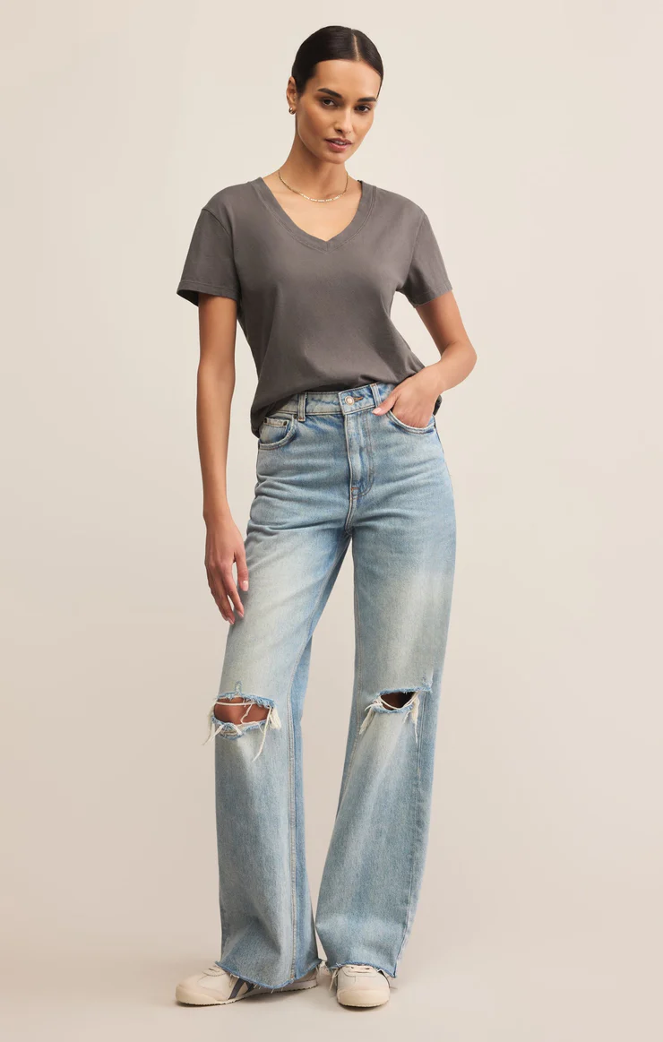 Weekdays V-Neck Tee Washed Grey