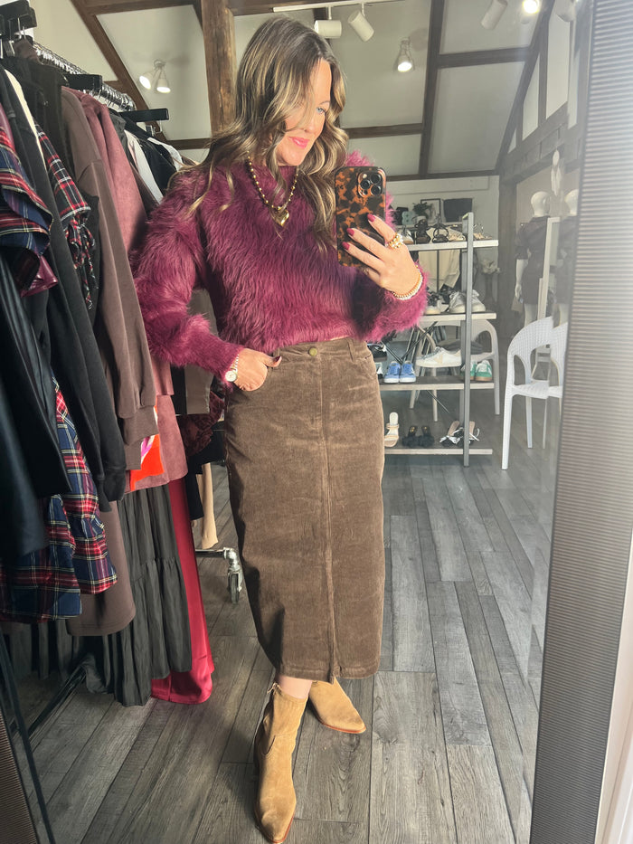Chocolate Corduroy Skirt
