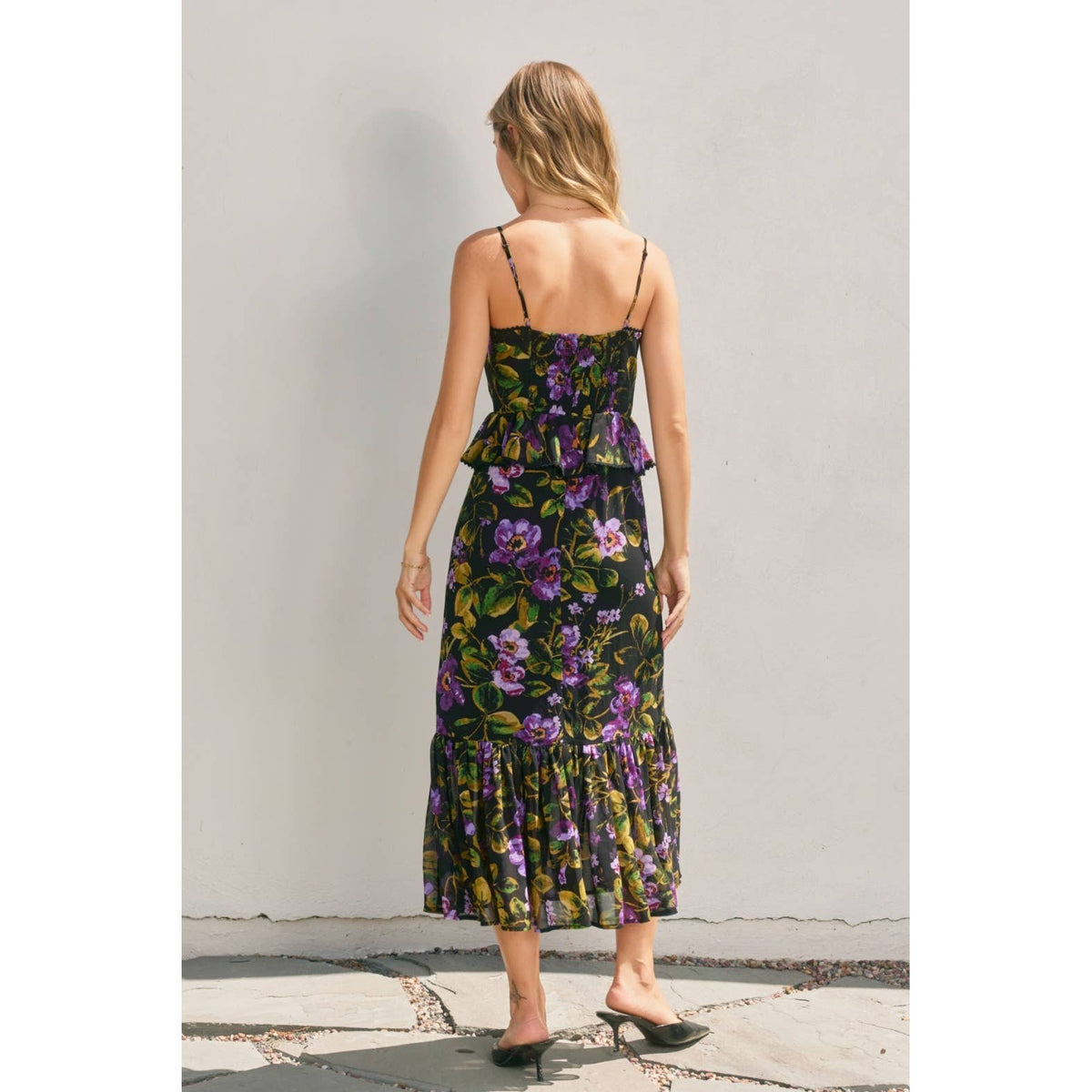Farrah Falling Back Lurex Ruffled Dress