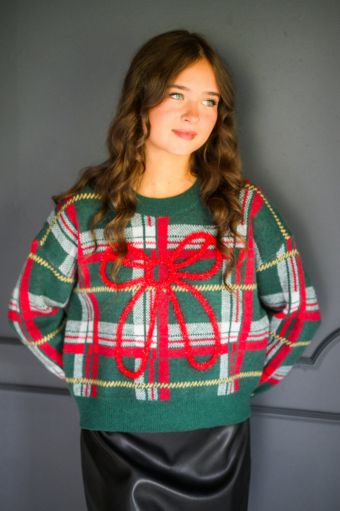 Pretty Plaid Bow Sweater