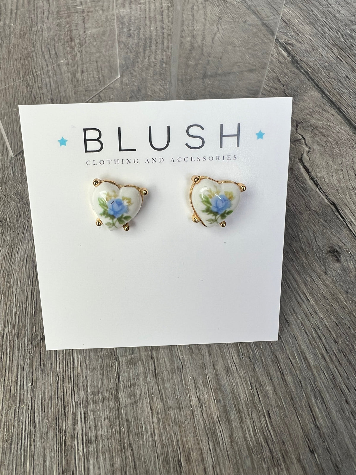 Blue Coquette Ceramic Heart Stud Earring