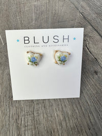 Blue Coquette Ceramic Heart Stud Earring