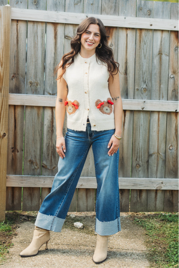 Scissor Cut Cuffed Slim Wide Jean