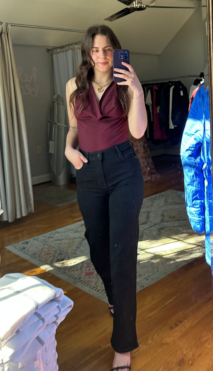 30” Inseam Tracey High Rise Straight Black Jean