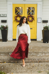 Burgundy Pleated Midi Skirt