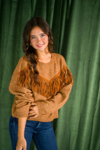 Camel Sparkle Fringe Sweater