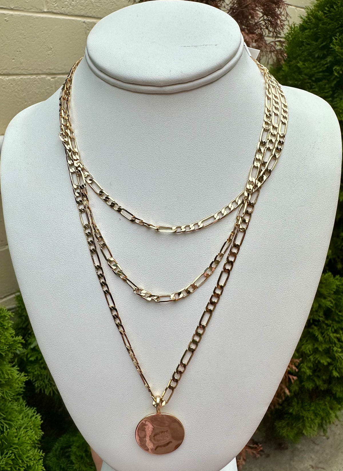 Three Layer Chain & Disc Necklace Gold