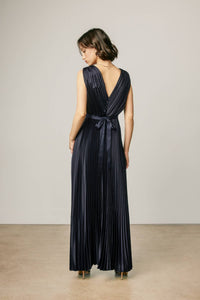 Pleats & Promises Satin V Neck Maxi Dress
