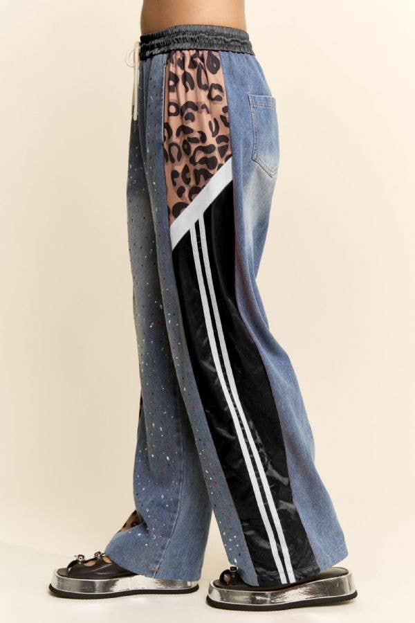 RHINESTONE JOGGERS CRYSTAL DENIM TRACK PANT