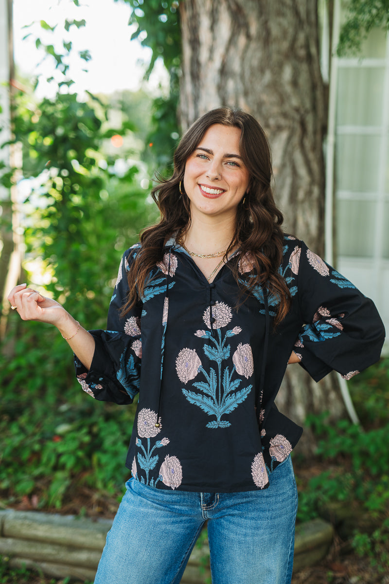 Navy Bloom Top