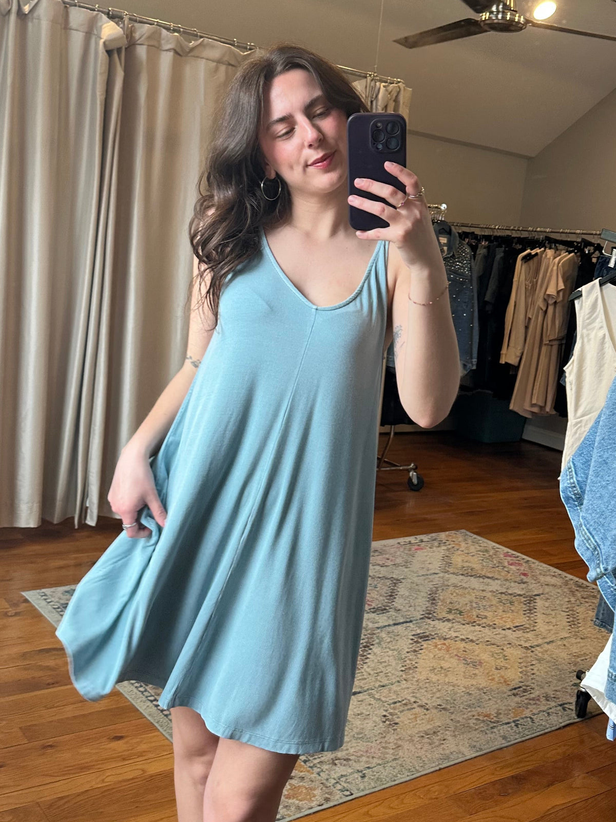 Seafoam V Neck Knit Vacation Dress