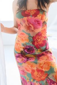 Parisian Floral Satin Tube Dress