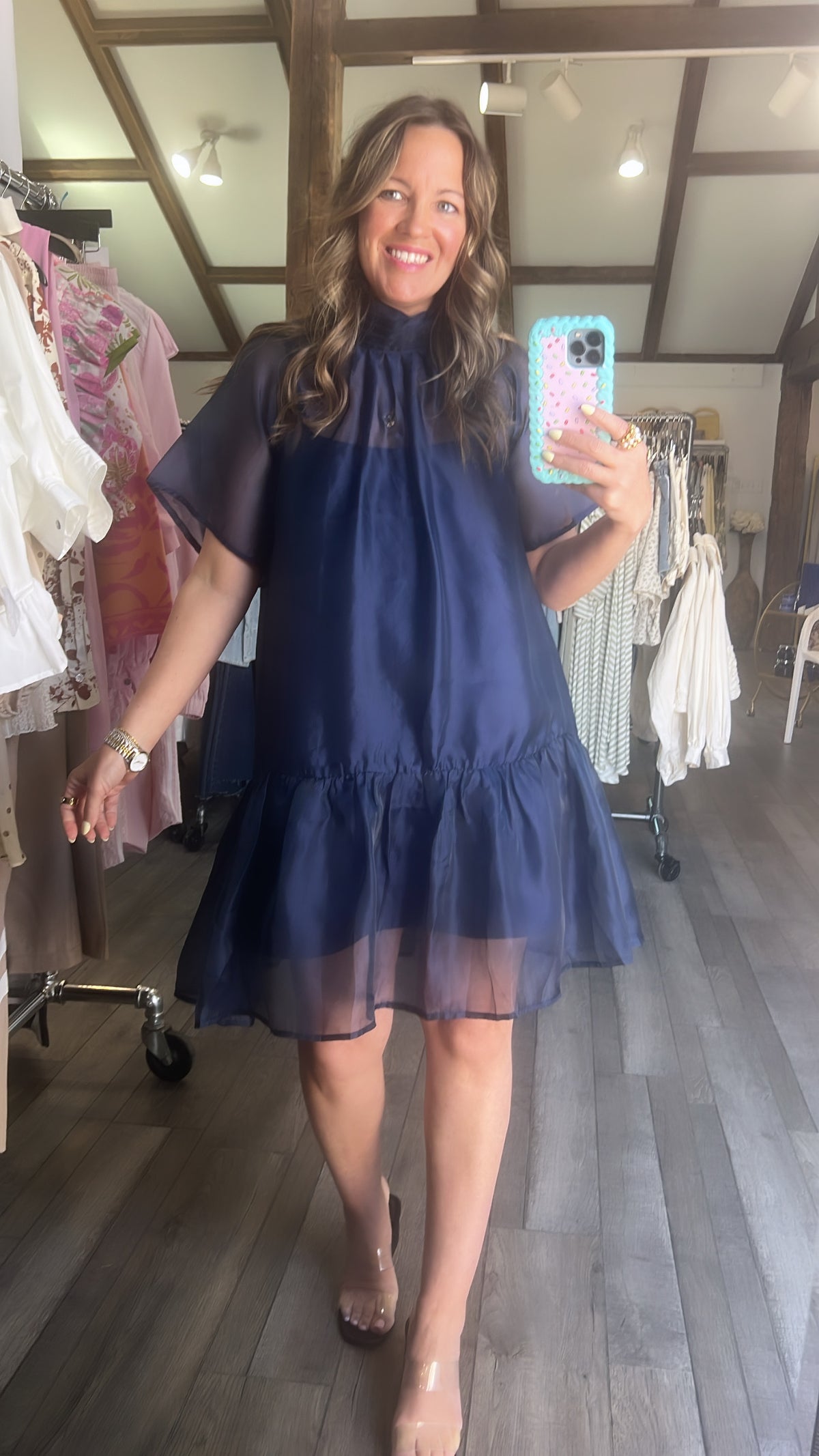 Navy Organza Tie Back Dress