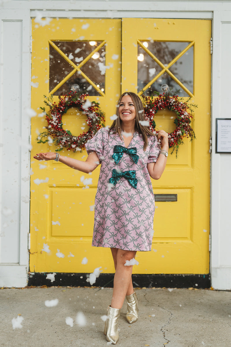 Fancy Flair Pink & Green Bow Dress