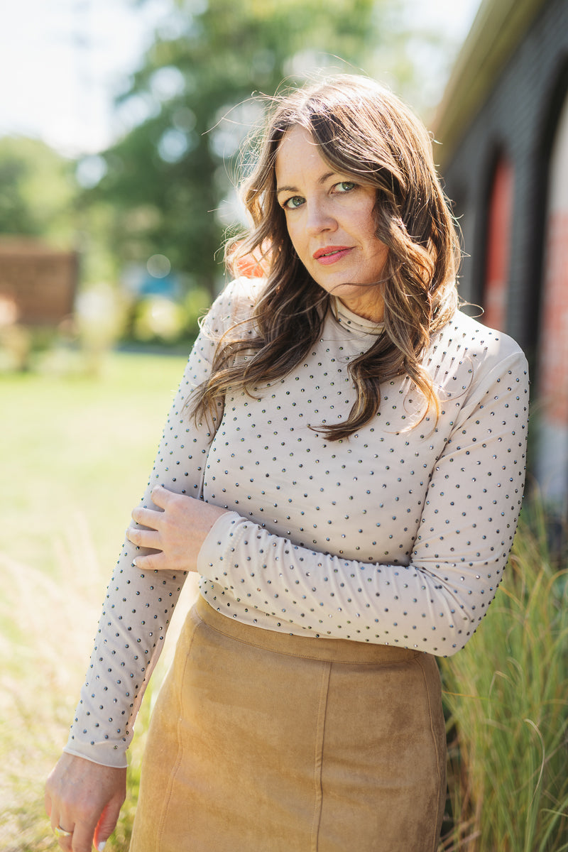 Glimmer On Mesh Mock Top