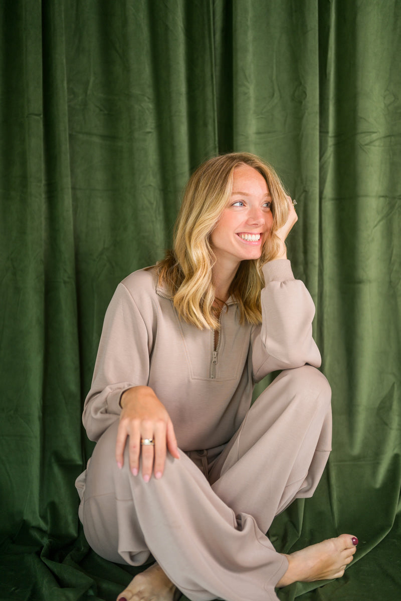 Taupe Brushed Modal Half Zip Top