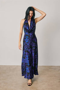 Ellie Floral Draped Halter Neck Maxi Dress