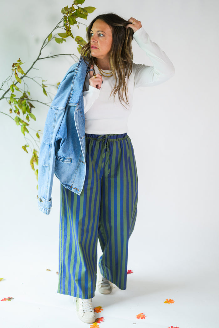 The Olive & Navy Stripe Escape Pants