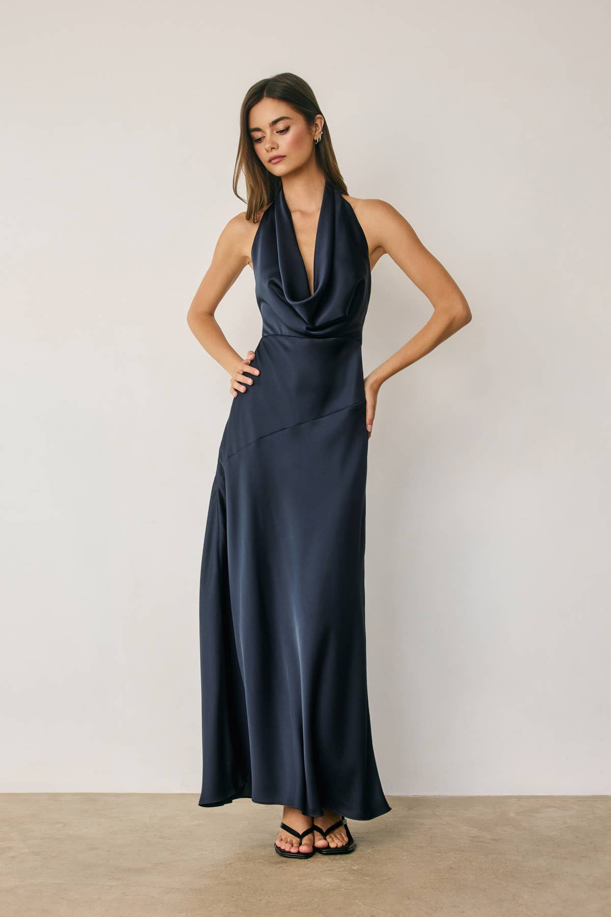 Sallie Satin Draped Halter Neck Maxi Dress