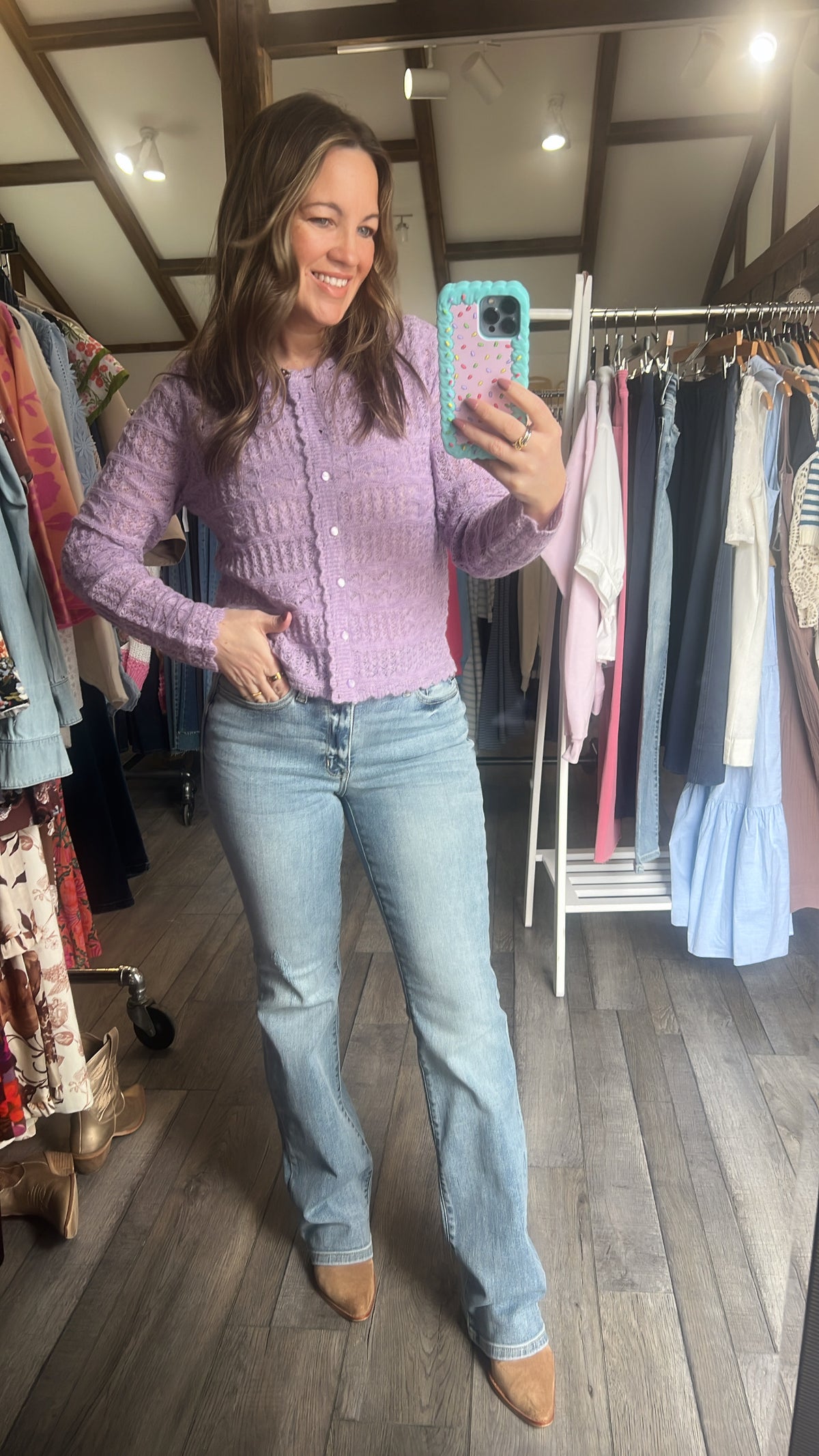 Wide Crochet Knit Button Cardigan