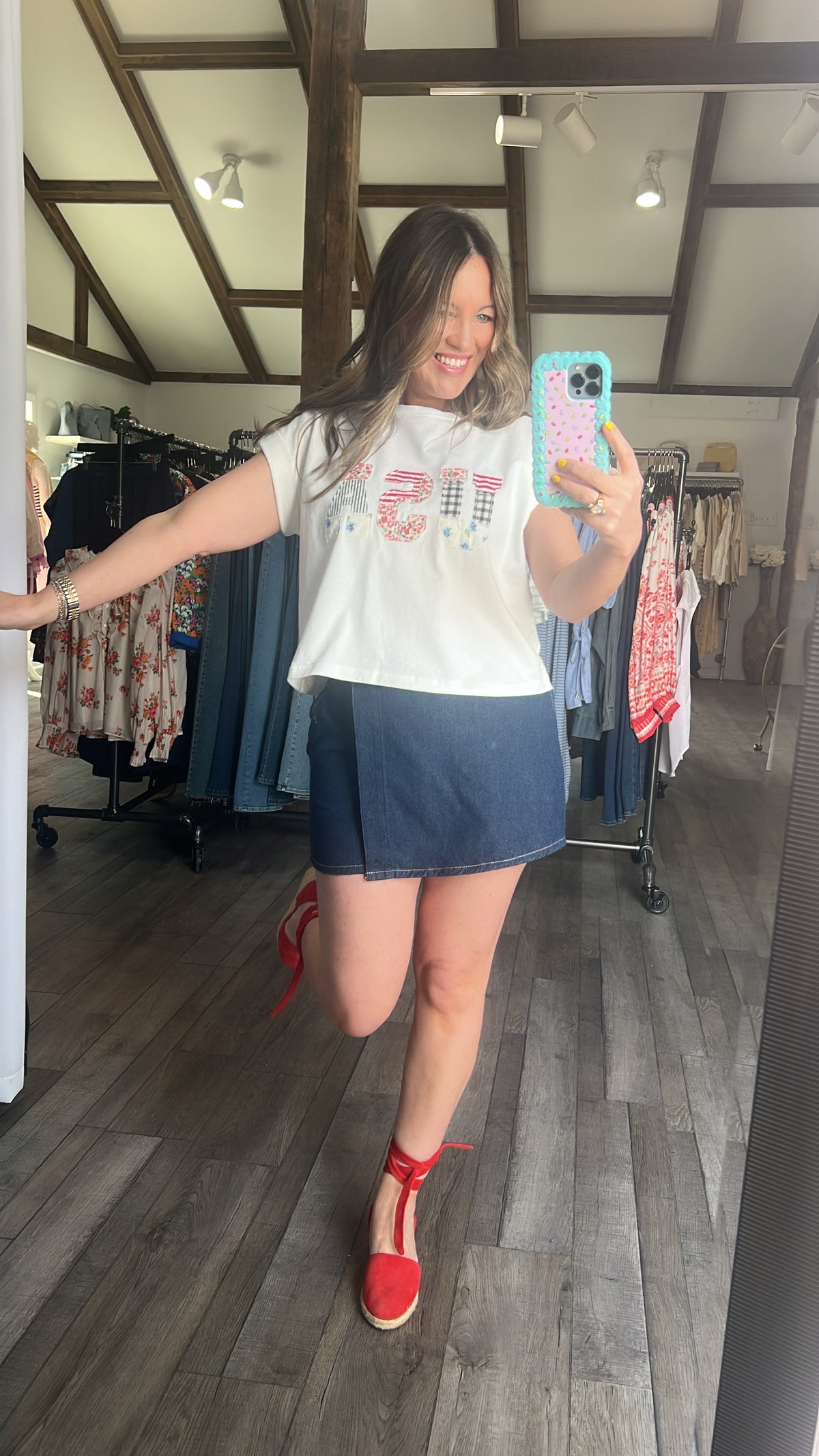 USA Floral Patchwork Front T Shirt