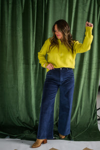 Blue Corduroy Straight Leg Pants
