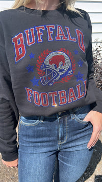 Buffalo Football Rhinestone Crewneck Sweatshirt Black