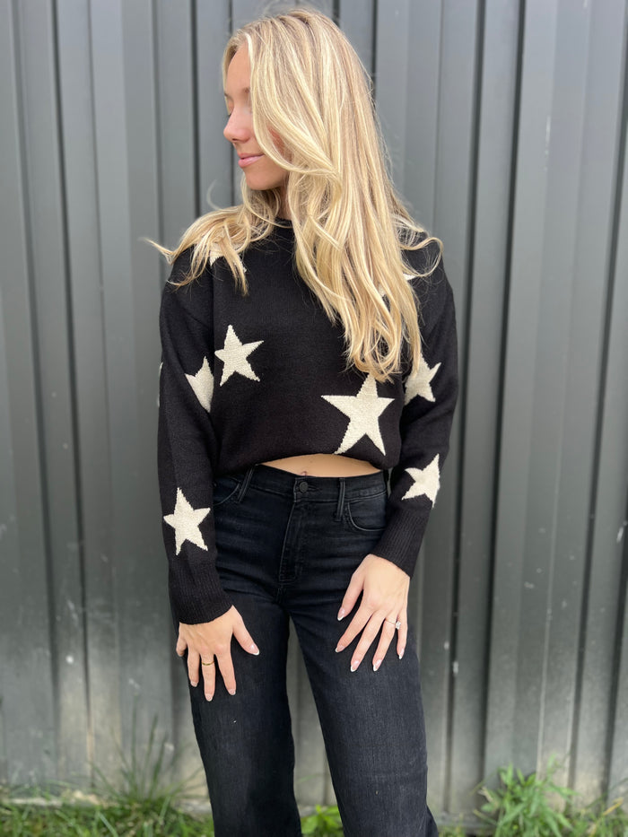 Black Lurex Star Pattern Sweater