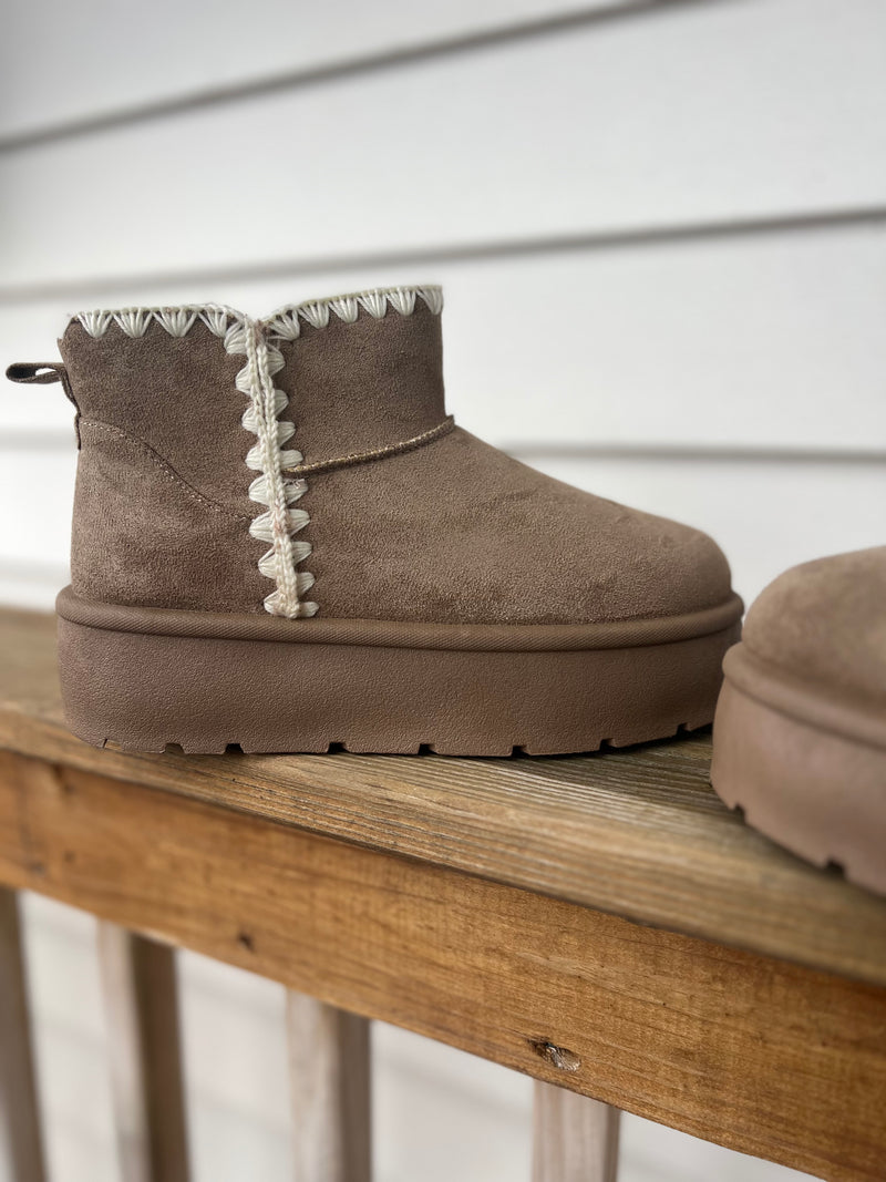 Oatmeal Faux Suede Bootie with Stitching