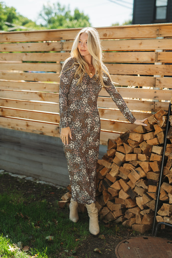 Exhale Sable Floral Midi Dress - Black