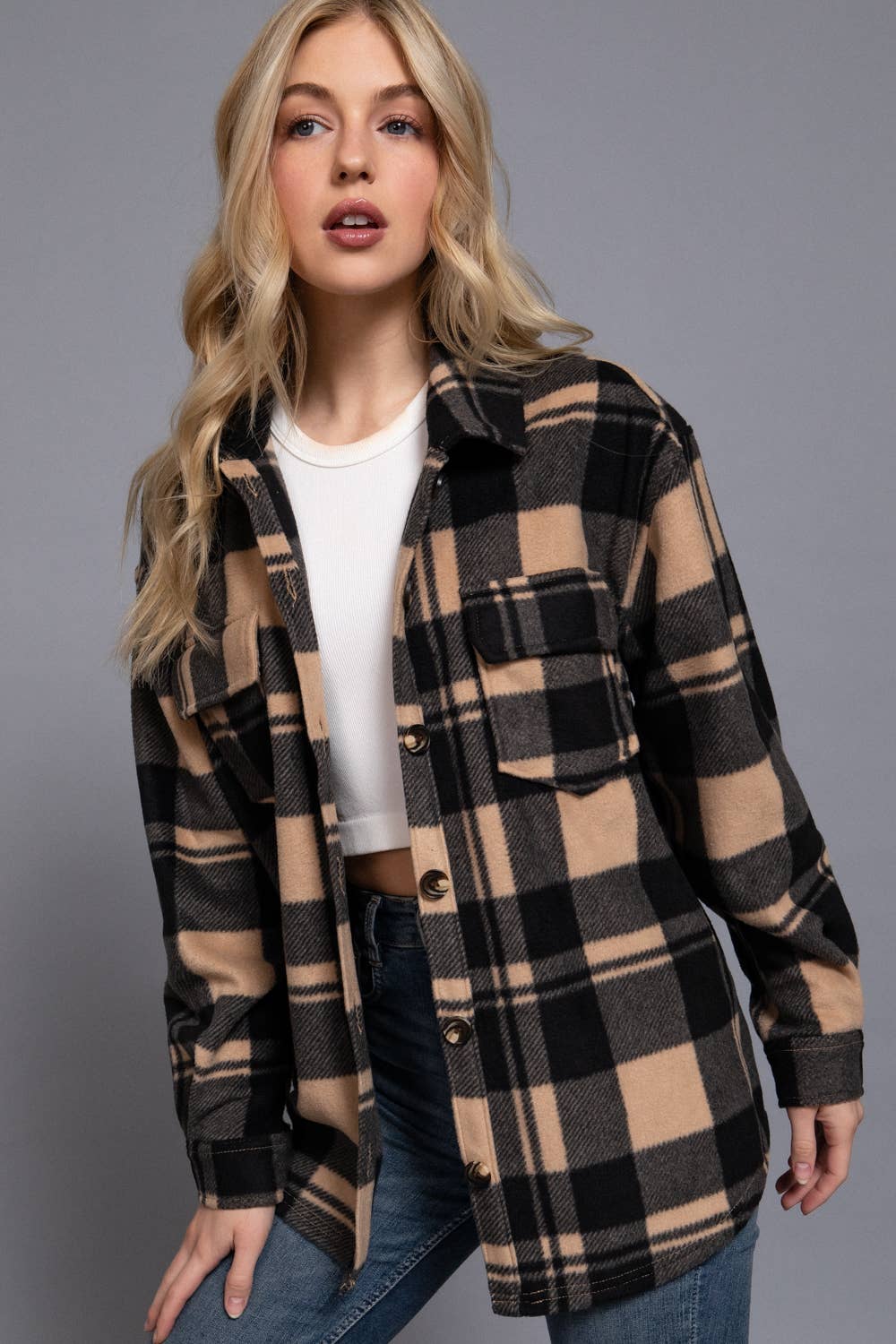 Check Fleece Shacket- 2 colors
