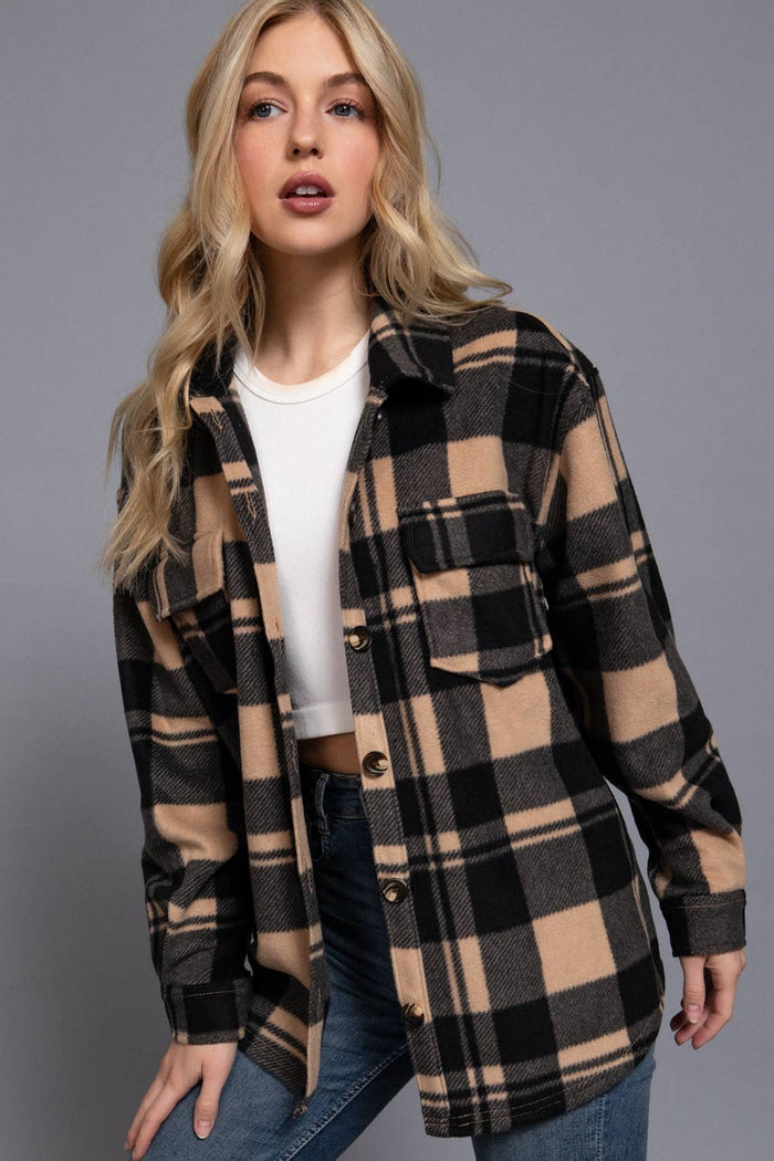 Check Fleece Shacket- 2 colors